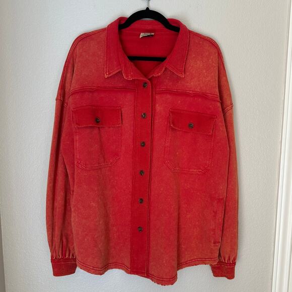 Faded Gypsy Rust Cotton Button Up Sweatshirt Shacket, Oversized, size Medium - Picture 1 of 9